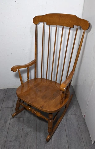 Vintage 60s L & Z Kamman Maple Wood Windsor Captain Spindle Back Rocking Chair Cover