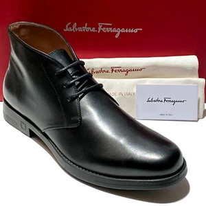 Ferragamo 6,5 EE 39,5 Herren Schwarz Leder SACHIE Knöchel Chukka Gancini Stiefel Elegant - Bild 1 von 7