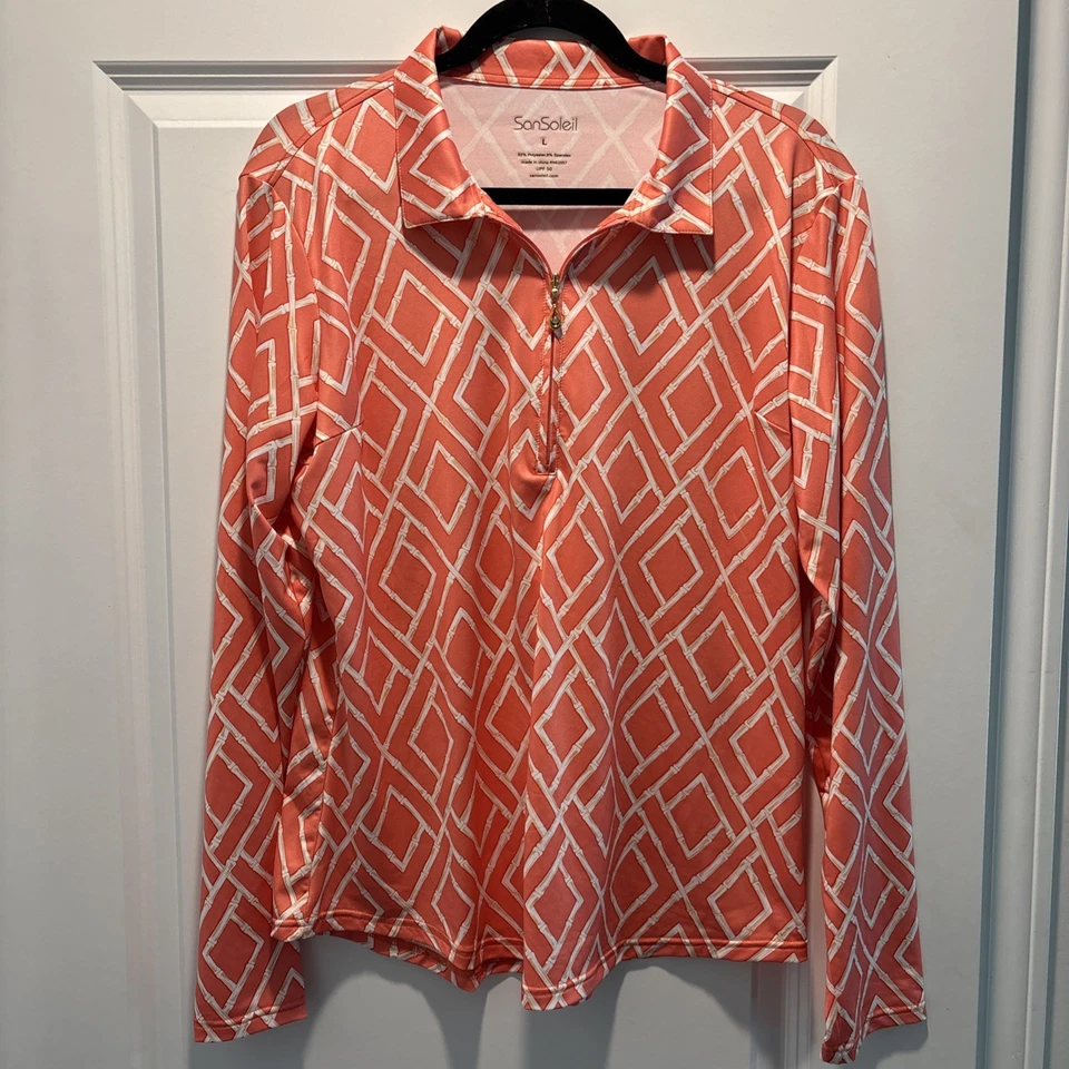 Pullover de golf San Soleil 1/4 cremallera UPF 50 refrescante talla grande rosa melocotón camisa top Foto 1 de 4