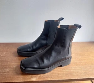 Zara Black Leather Square Toe Ankle Boots 7 (40) - Picture 1 of 18