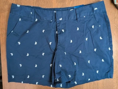 NEW Le Tigre Womens Size 14 Chino Shorts Navy Blue Mid Rise Sailboats Nautical 5 - Image 1 of 4
