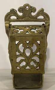 Vintage Solid Brass Match Box Holder Wall Mount Ornate Scrolled~7 inches - Picture 1 of 3