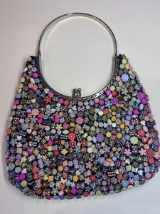 MULTI COLOURED KISS LOCK BEADED BAG WITH BLACK LINING - Picture 1 of 8