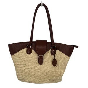 Vintage Etienne Aigner Purse Brown Straw Leather Shoulder Bag 19x11x5 Tote Rare - Picture 1 of 20