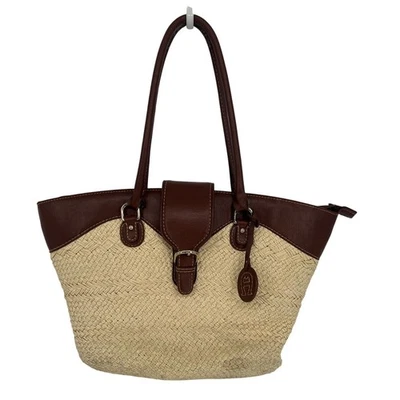 Vintage Etienne Aigner Purse Brown Straw Leather Shoulder Bag 19x11x5 Tote Rare - Image 1 of 4
