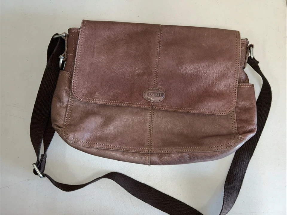Fossil brown leather messenger bag - Image 1 of 4