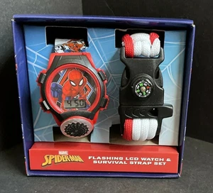 Jugend Spiderman Blinkende LCD Uhr & Survival Armband Set Neu - Bild 1 von 5