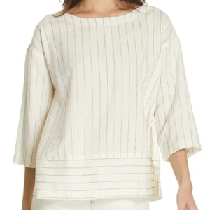 Top Eileen Fisher Marfil Crudo Rayas Cuello Barco Talla Pequeña - Imagen 1 de 10