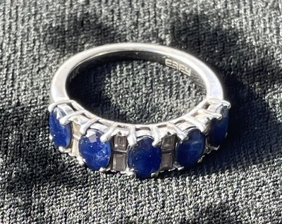 ANILLO BANDA ORO BLANCO 14K EFFY 3.60 TCW DIAMANTE Y ZAFIRO AZUL REAL TALLA 6.75 Foto 1 de 4