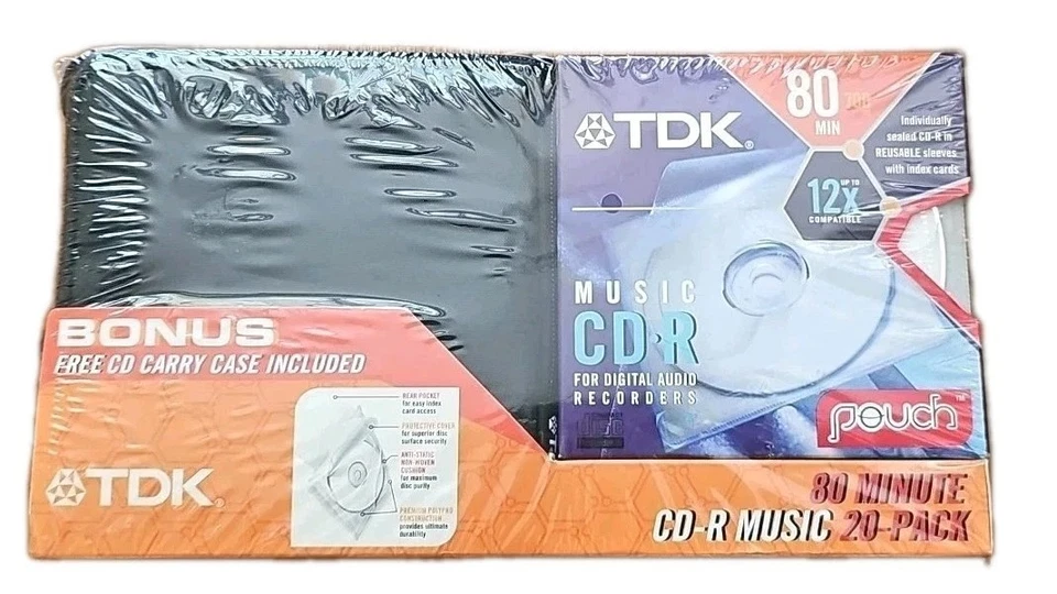 TDK CDR 80 Minute 20 Pack + CD Carry Case & Sleeves Combo NEW - Image 1 of 3