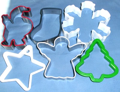 6 cortadores de galletas de Navidad - estrella/árbol 4" - copo de nieve grande - Santa, ángel, medias Foto 1 de 4