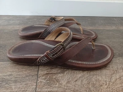 OLUKAI Womens 40 / 10 Mana Lua Brown Leather Thong Buckle Sandals - Image 1 of 4