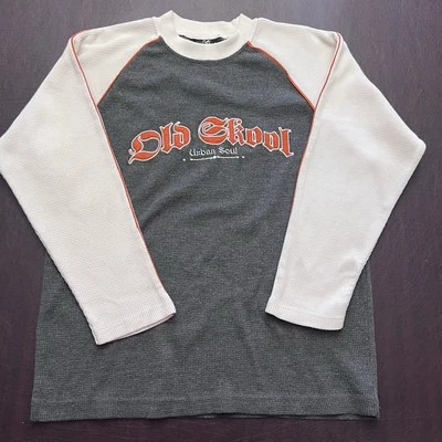 Vtg Old Skool Men's Urban Soul Grey Orange Long Sleeve Shirt L 14/16 - Image 1 of 4