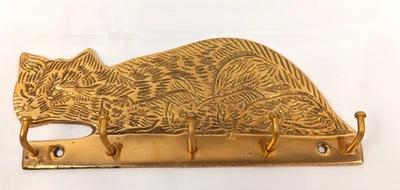 Gato de Latón Vintage con 3 Gatitos Llavero Soporte Gancho Decoración de Pared - 5 GANCHOS -6" Foto 1 de 4