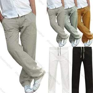 Mann Leinenhose Sommerhose Hose Lässigeshose Freizeit Weites Bein Stoffhose - Bild 1 von 8