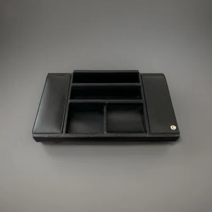 Coach Schwarz Leder Tischplatte Diener Tablett Organizer Kommode Münze Geldbörse Schmuck - Bild 1 von 13