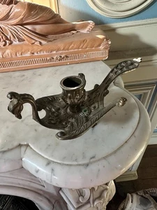 Vintage Metall Pfau Phönix? Kegel Stumpenkerzenhalter handgehalten aus Frankreich - Bild 1 von 3