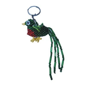 Ethnic Artisan Handbeaded Peacock Bird Charm Handmade Keychain Bag Charm Amulet - Picture 1 of 8