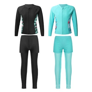 Kids Girl's Bathing Suit Swimming Swimsuit Athletic Swim Shirt And Pants Water - Picture 1 of 29