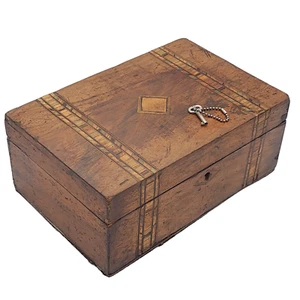 Antique Wooden Inlaid Tunbridge Box Marquetry Victorian With Key c1890 - Picture 1 of 24