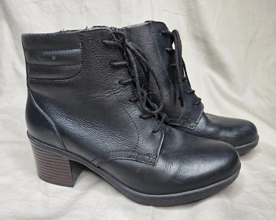 Botas de combate Clarks al tobillo para mujer talla 7,5 cuero negro punta redonda tacón bloque Foto 1 de 4