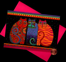 HTF LAUREL BURCH Three Cats Kittens  SMALL Blank Greeting Card - W/ Tracking