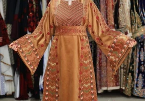 Vestido Thobe Bordado Palestina Hecho a Mano Djellaba Kaftan Mujer Terciopelo - Imagen 1 de 5