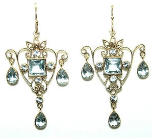 Antique Style 3.00CT Blue Topaz Filigree Chandelier Earrings 10K gold 50MM - Picture 1 of 9