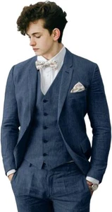 Boys 3 Pieces Linen Slim Fit Formal Suit Set Wedding Dresswear Outfit Tuxedo - Picture 1 of 41