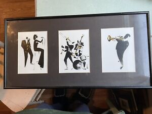 Vintage Michel Canetti jazz musician silhouette print framed with glass 