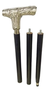 Walking Stick with Shiny Brass Handle - Wooden Shaft, Brass Design - Picture 1 of 4