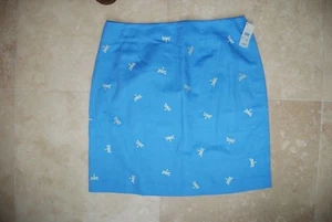 Neu mit Etikett blau Leinen Talbots A-Linie ungefütterter Rock mit besticktem Libellen-Design 14 P - Bild 1 von 4