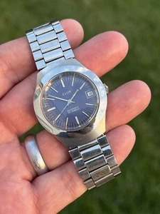 RUNS GREAT! Vintage Swiss ELGIN 25 Jewels Automatic Chunky Steel Case Rare Dial - Picture 1 of 10
