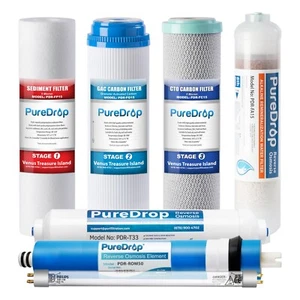 PureDrop PDR-F7KU50 50 GPD Reverse Osmosis Water Filter Replacement Cartridges - Picture 1 of 8