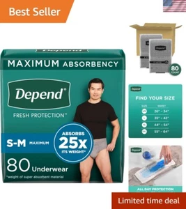 Disposable Men’s Incontinence Underwear - 80 Count for All-Day Comfort - Grey - Picture 1 of 10