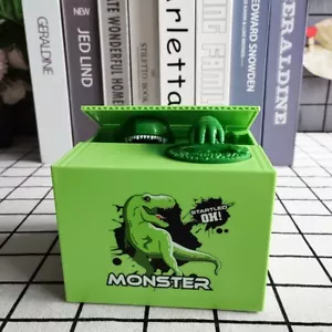 Dinosaur Hand Stealing Money Coin Box Piggy Bank Child Kid Birthday Gift Green