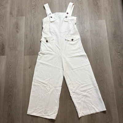 Topshop Mujer Blanco Cuello Cuadrado Sin Mangas Cremallera Trasera Frontal Botón Mono 4 Foto 1 de 4