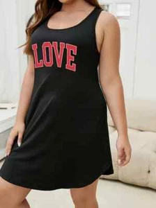 Women's Tank Sleep Dress LOVE Printed Black Plus Size 3X (18) - Picture 1 of 5