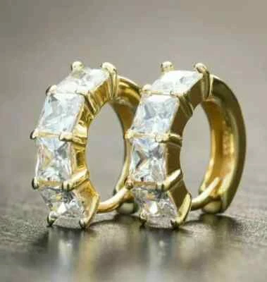 Huggie Hoop Earrings 3Ct Princess Cut Lab Created 14K Yellow Gold Plated Women's - Image 1 of 4
