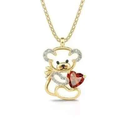 1.20Ct Heart Lab Created Red Ruby Women Gift Pendant 14K Yellow Gold Plated 18" - Image 1 of 4