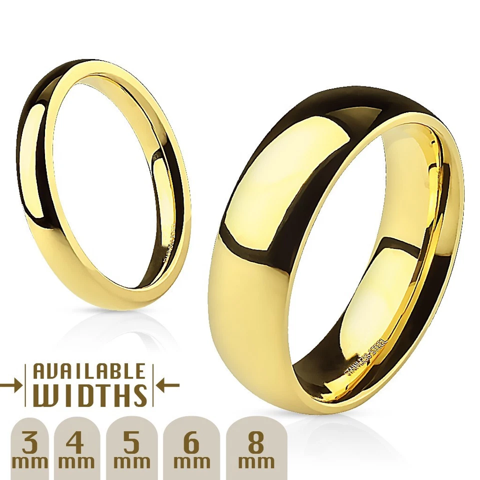 Gold Plated Stainless Steel Plain Polished Comfort Fit Wedding Band Ring - Image 1 of 1