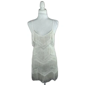 Lulus Dancefloor schillerndes weißes Fransen-Minikleid Medium - Bild 1 von 12