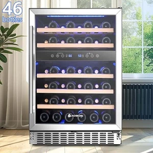 24 Inch Wine Fridge 46 Bottles Wine Cooler Dual Zone Freestanding / Built-in - Picture 1 of 10