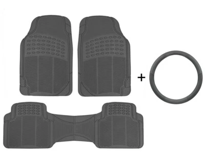 Juego de alfombrillas de coche + funda de volante de cuero hechas para recortar ajuste universal Foto 1 de 4