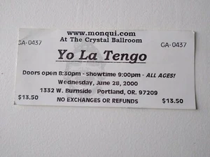 YO LA TENGO Konzert Ticket Stub | 28. Juni 2000 | Portland, Oregon - Bild 1 von 2