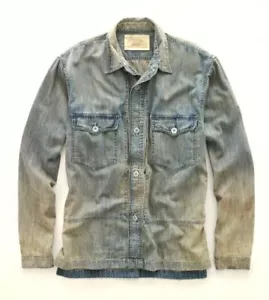 RRL Ralph Lauren Distressed Japanese Denim Shirt Jacket-MEN- M - Picture 1 of 5
