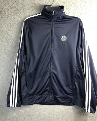 Adidas Denver Nuggets Jacket Mens L Navy Blue Full Zip Long Sleeve Mock Neck Cover