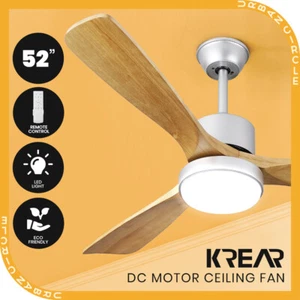 Krear 52" Ceiling Fan With Light Wooden Blade DC Motor Remote Control 6 Speed - Picture 1 of 11