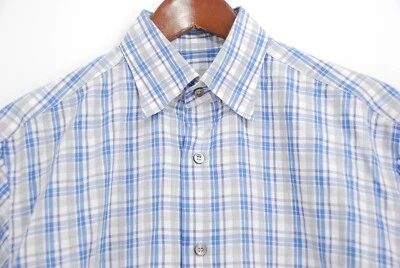 Brioni Men’s Hidden Button Down Dress Shirt - Blue Gray Check - 14.5 / 37 cm - Image 1 of 4