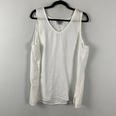 J. Jill Linen Silk Tank Top Size XL Solid White Sleeveless Eyelet Neck Detail - Image 1 of 4